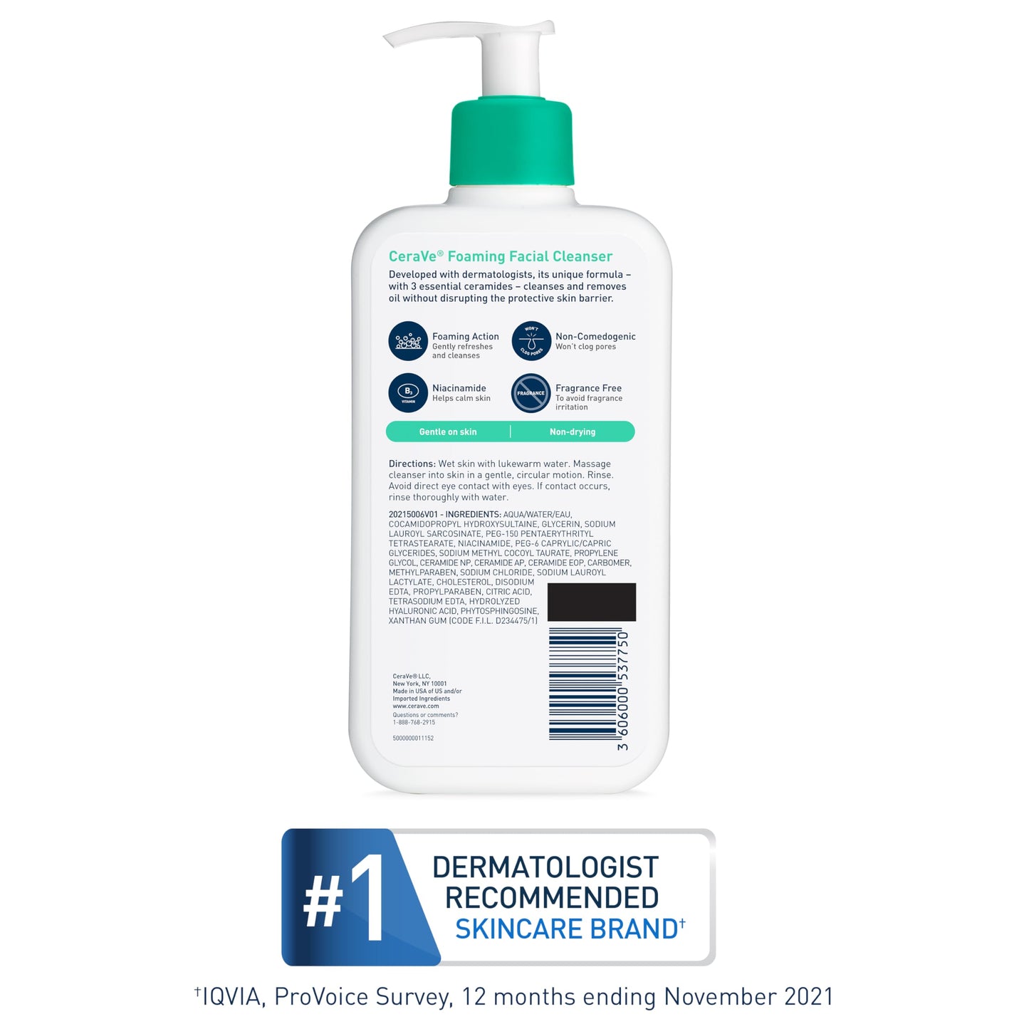 CeraVe Foaming Facial Cleanser, Daily Face Wash for Oily Skin, Hyaluronic Acid + Ceramides + Niacinamide, Fragrance Free & Paraben Free, Non-Drying Oil Control Face Wash, 16 Fluid Ounces