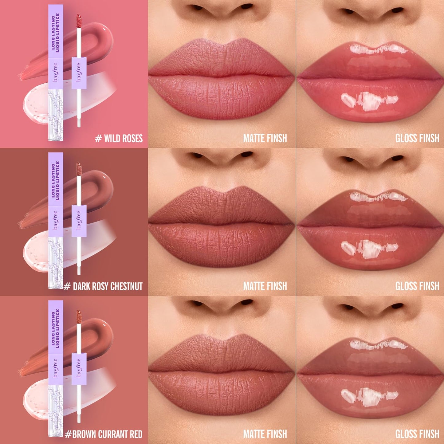 Long Lasting Liquid Lipstick with Clear Lip Gloss Set, High Pigment and Shine Lip Stain, Waterproof, Kiss-Proof, Up to 24H Wear, 0.15 Fl oz (Nude Rose Gold)