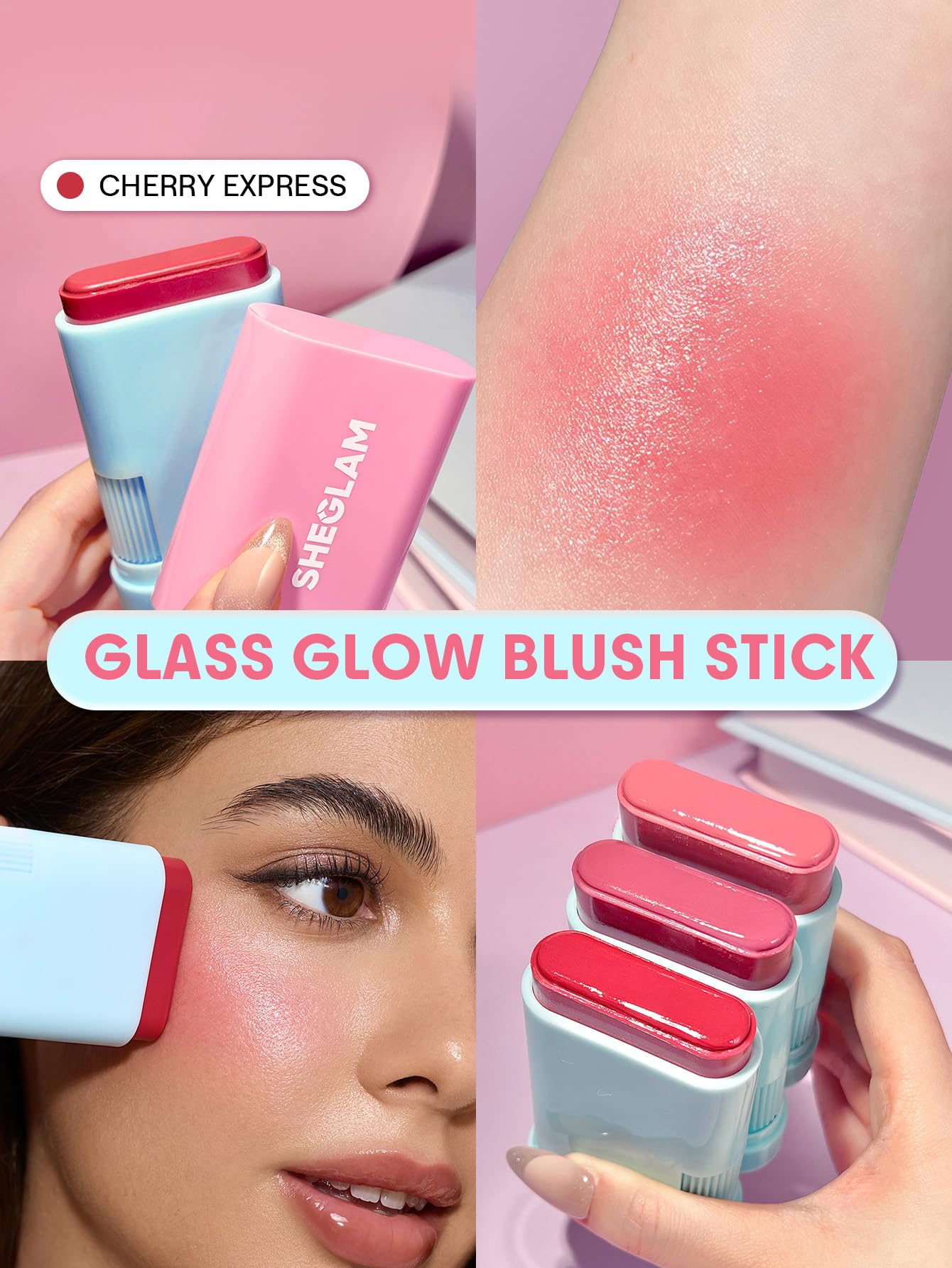 SHEGLAM Glass Glow Blush Stick Cream for Cheek and Lip, Waterproof Hydrating Tinted Solid Moisturizer Blendable Natural Grow Nude Face Blush Makeup-Stunner