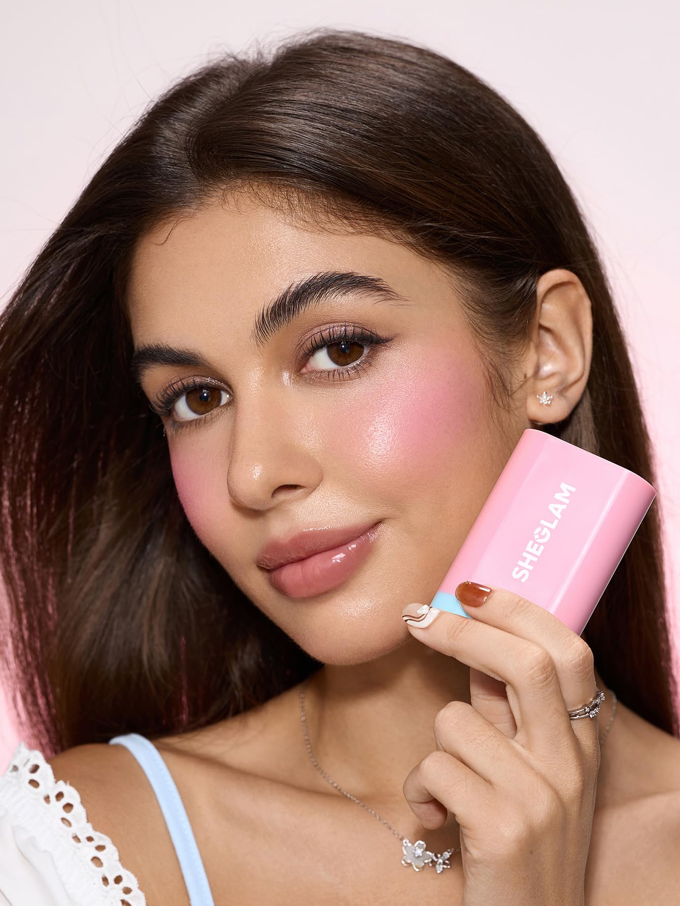 SHEGLAM Glass Glow Blush Stick Cream for Cheek and Lip, Waterproof Hydrating Tinted Solid Moisturizer Blendable Natural Grow Nude Face Blush Makeup-Stunner