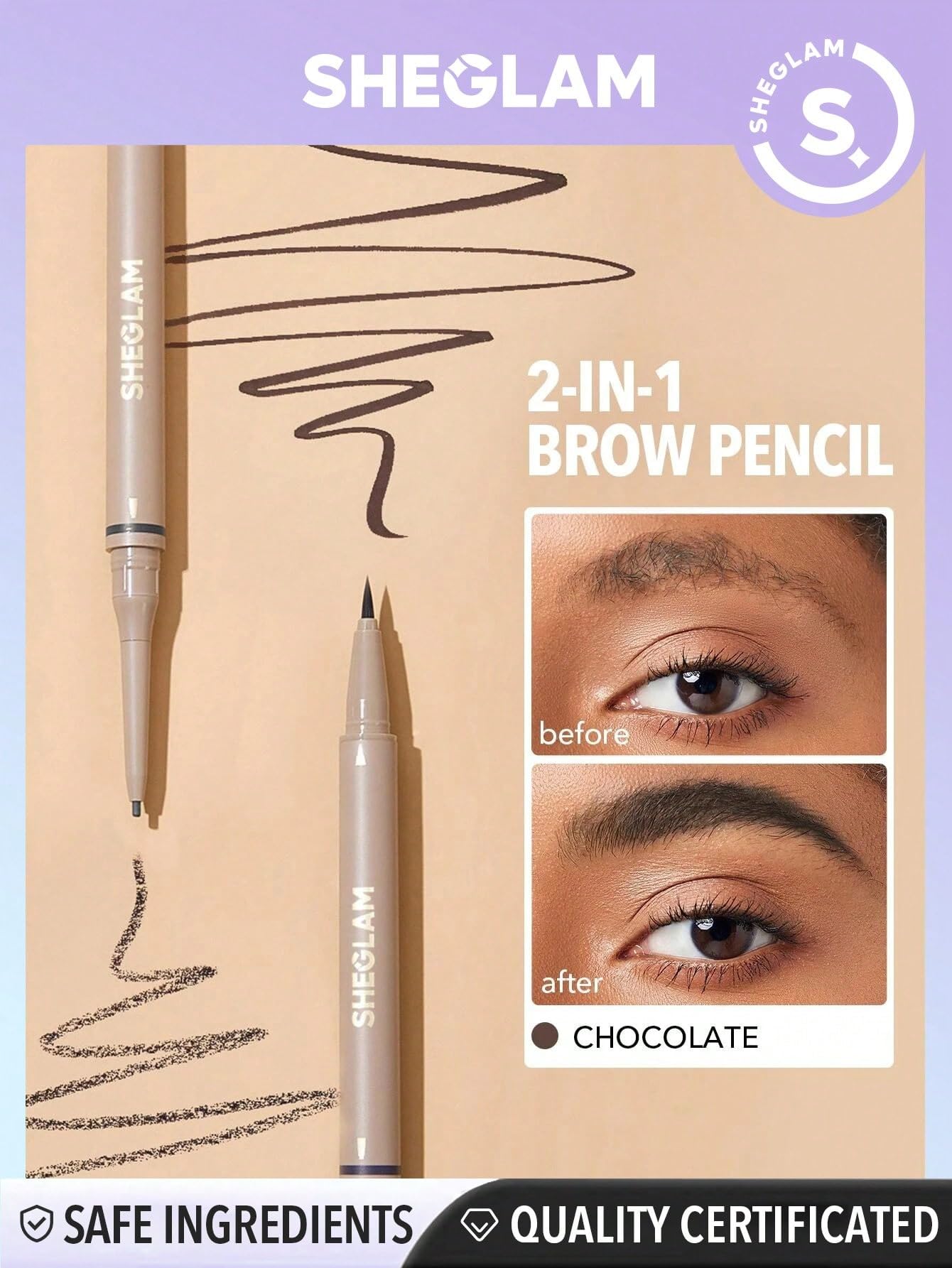 SHEGLAM Dual-Sided Eyebrow Pencils Cream Waterproof Long Lasting Eye brow Pen Makeup - Chocolate