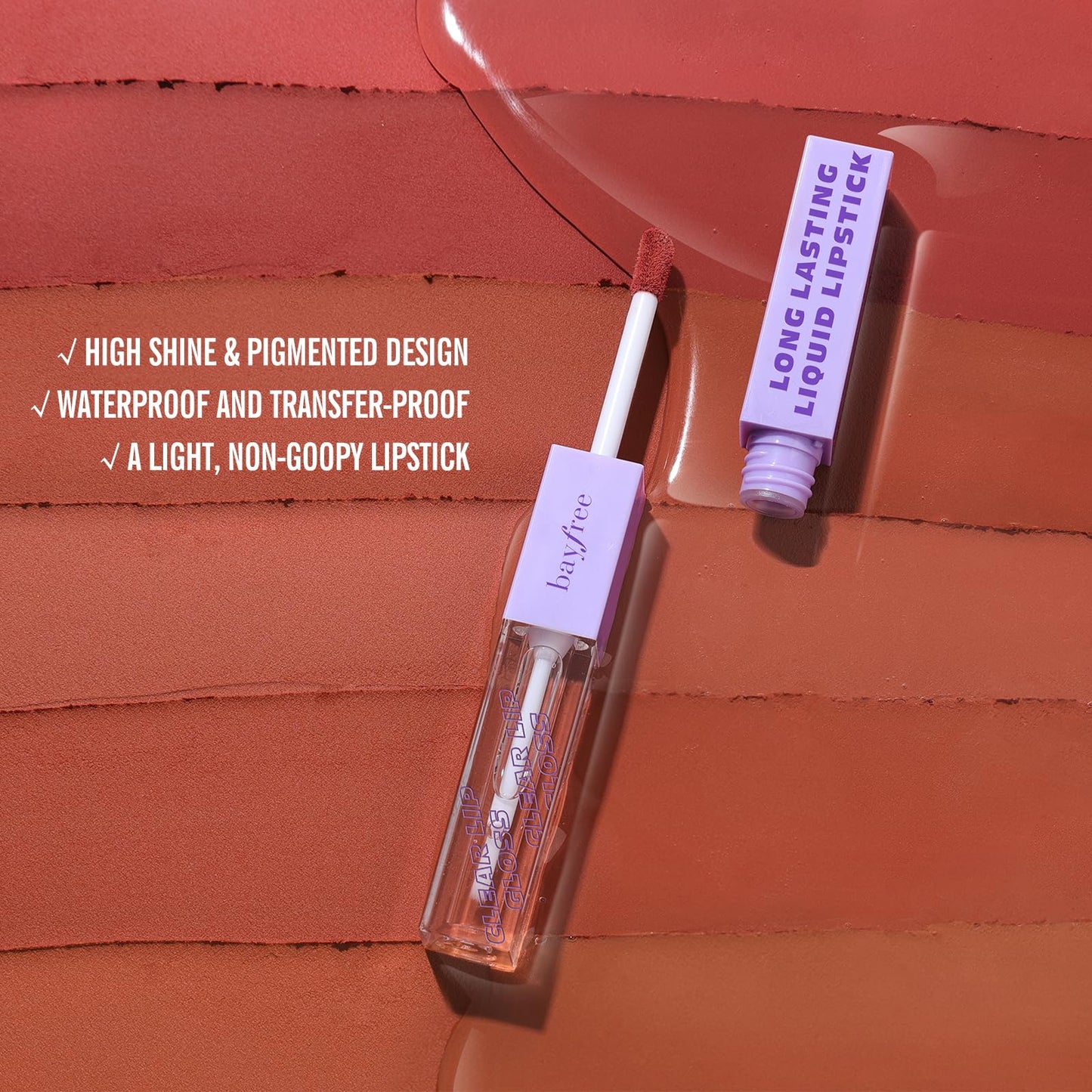 Long Lasting Liquid Lipstick with Clear Lip Gloss Set, High Pigment and Shine Lip Stain, Waterproof, Kiss-Proof, Up to 24H Wear, 0.15 Fl oz (Nude Rose Gold)