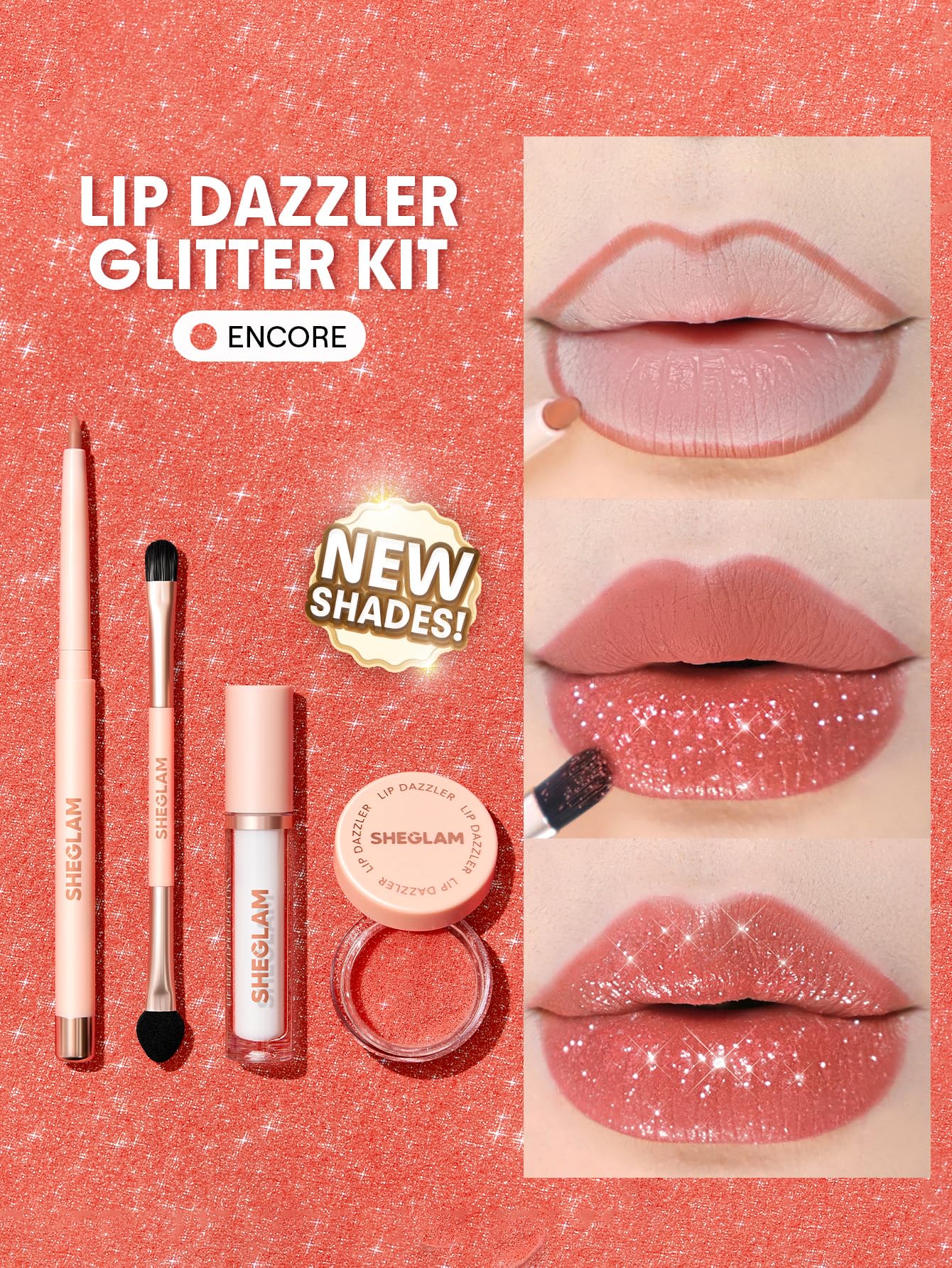 SHEGLAM Lip Dazzler Glitter Kit Long-Lasting Glitter Lip Gloss Sexy Super Stay Non-Sticky Shiny Liquid Kit Lipstick Y2K-Center Stage