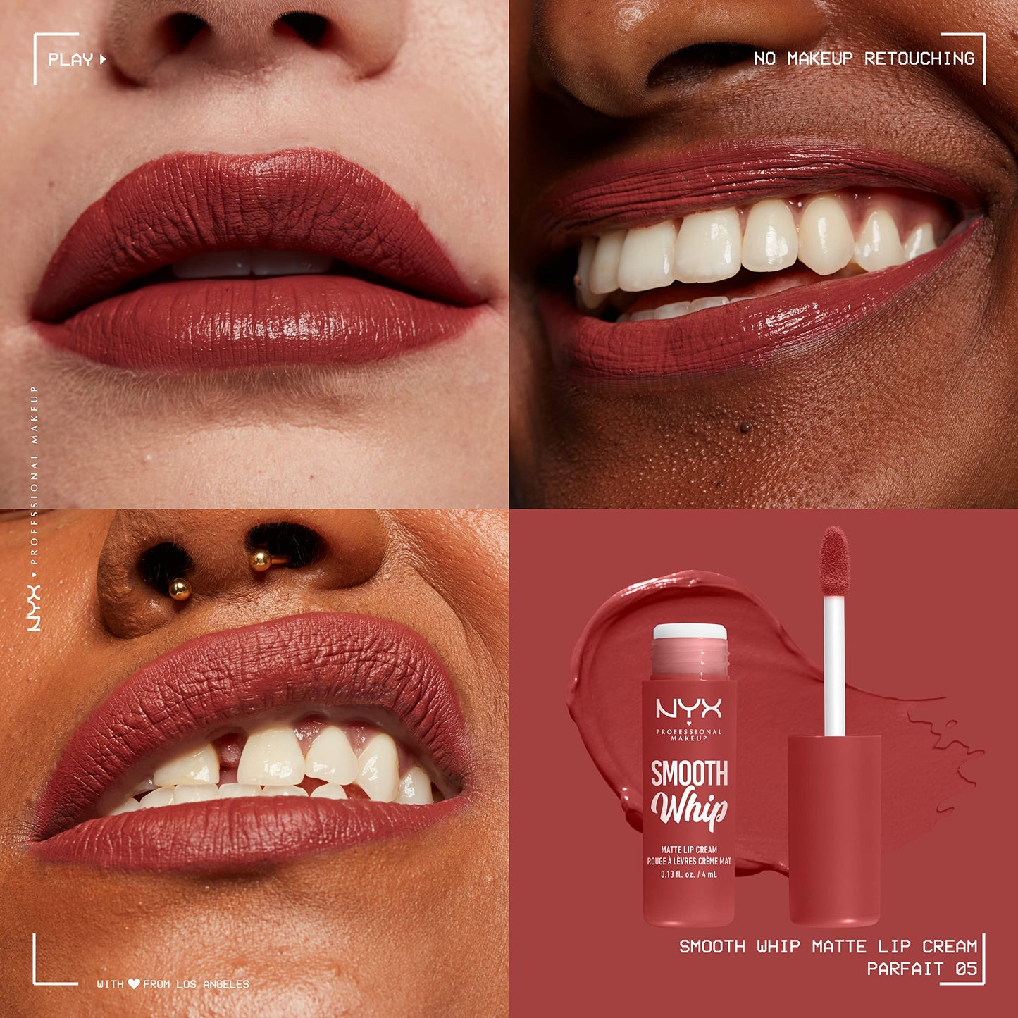 NYX PROFESSIONAL MAKEUP Smooth Whip Matte Lip Cream, Long Lasting, Moisturizing, Vegan Liquid Lipstick - Chocolate Mousse (Deep Red Brown)