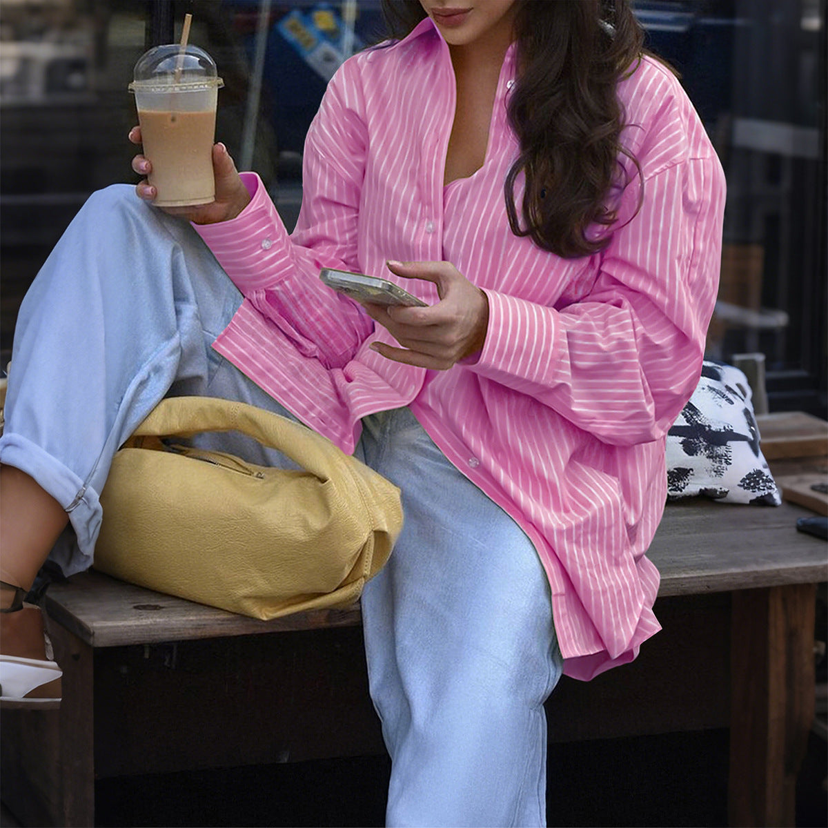 Green Stripped Oversized shirt