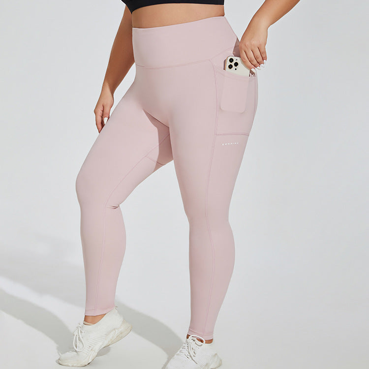Plus Size Sports Pocket Fitness Trousers Hip Raise High Waist Stretch Tights Yoga Pants Women