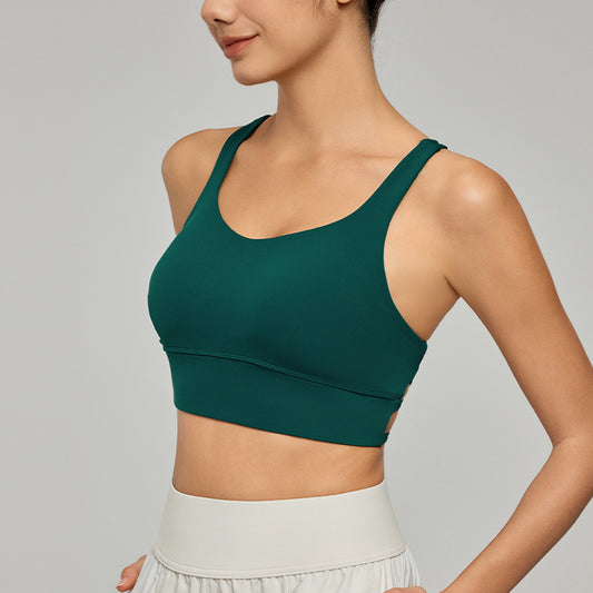 Sexy Crossover Back Beautifying Workout Bra Sports Vest with Chest Pad Non Running Cup Breathable Yoga Vest Top