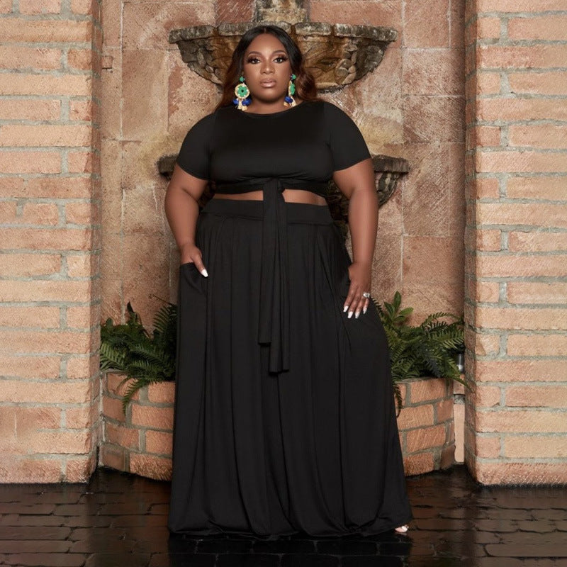 Plus Size Tie-Dyed Solid Color Casual Set Women Two-Piece Suit