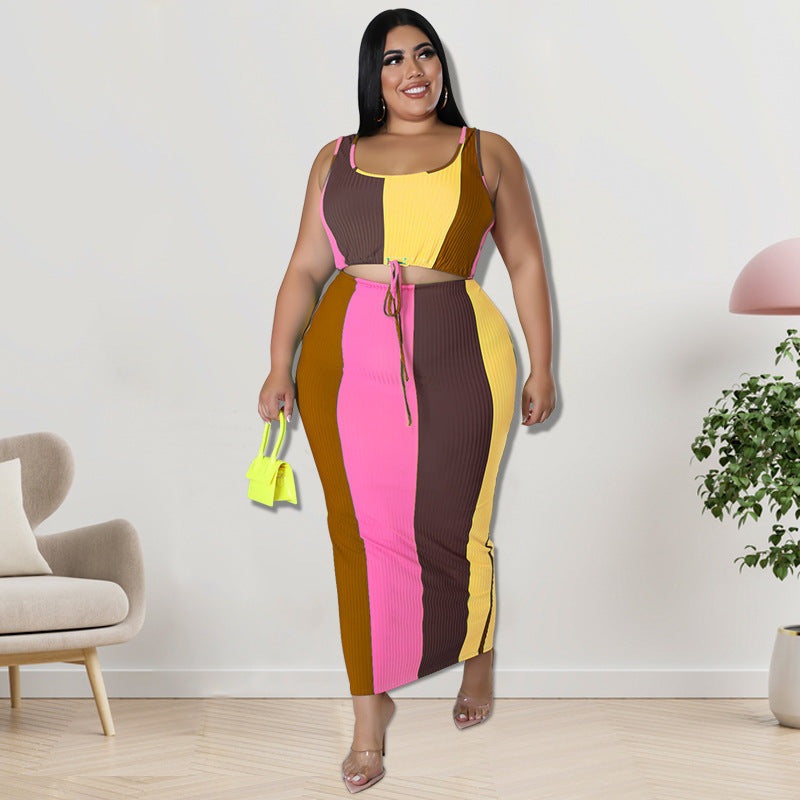 Voidsy Women Clothing Color Matching Skirt Sets