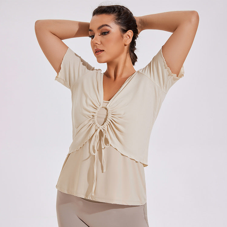 Plus Size Loose Short Sleeved Blouse Yoga Quick Drying Sports Running Vest Bra Workout Two Piece Clothes