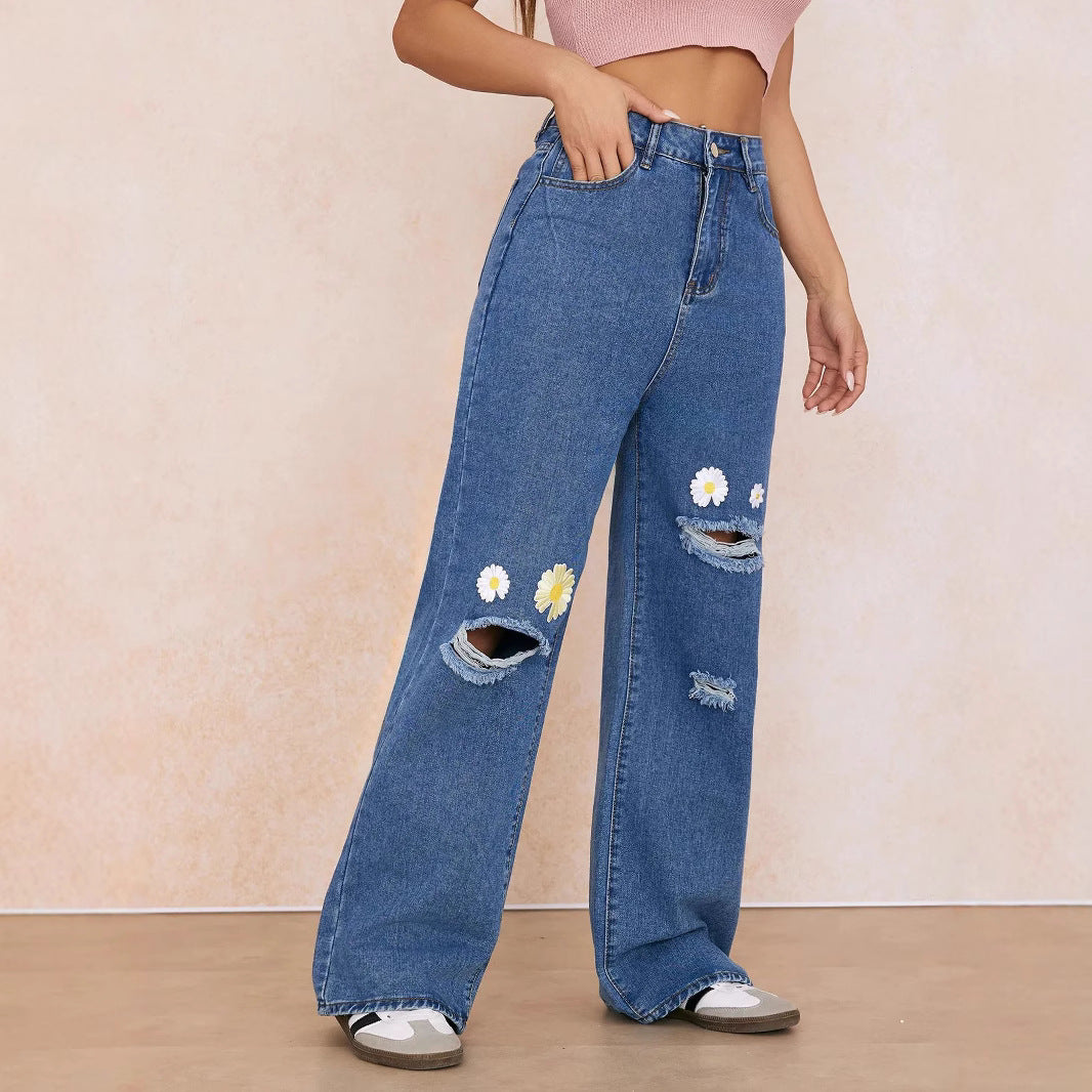 Smiley Vibes Wide Leg Jeans