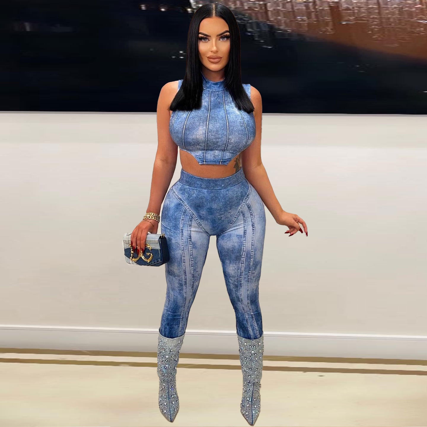 Plus Size Sexy Imitation Denim Printing set