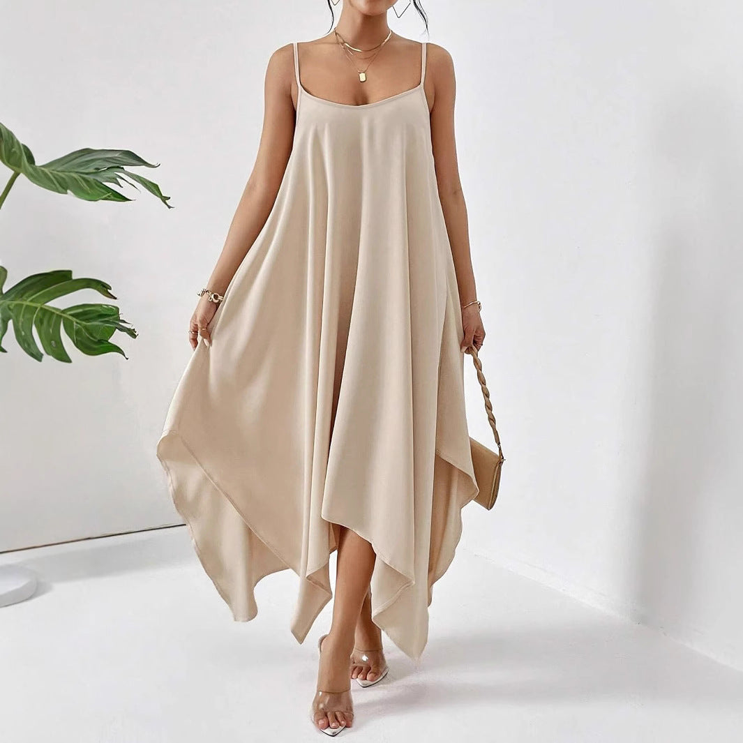 Voidsy Summer Elegant Irregular Asymmetric Hem Slip Dress