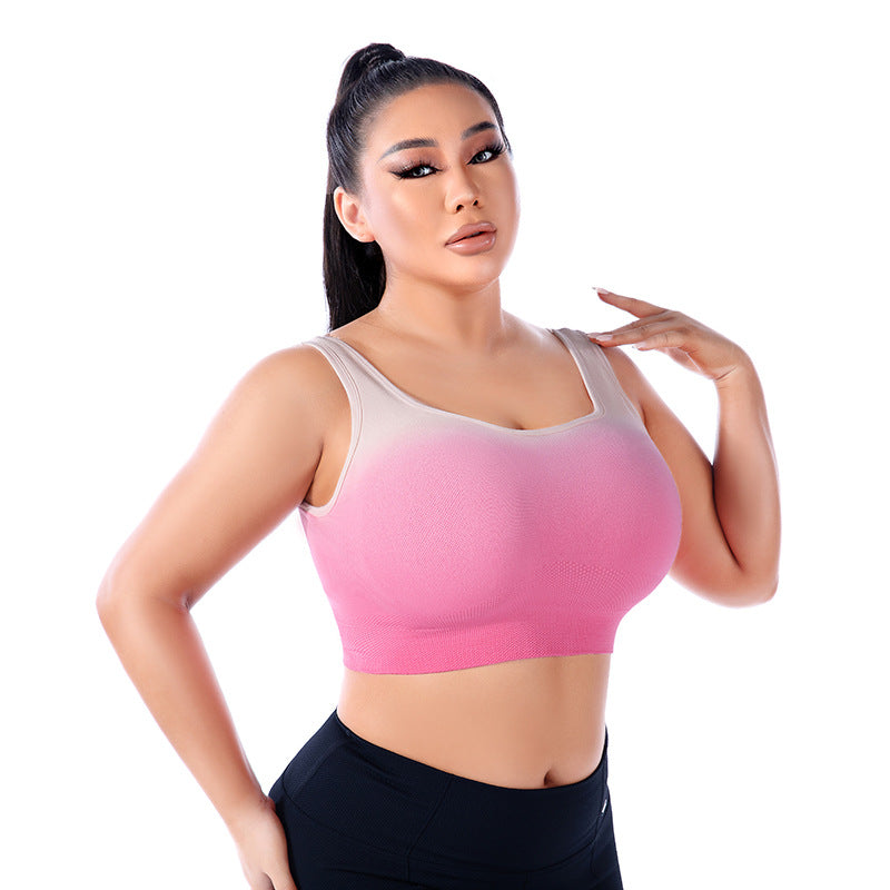 Plus Size Gradient Sports Underwear Women Large Summer Thin Yoga Bra One Piece Push Up Yoga Clothing Top