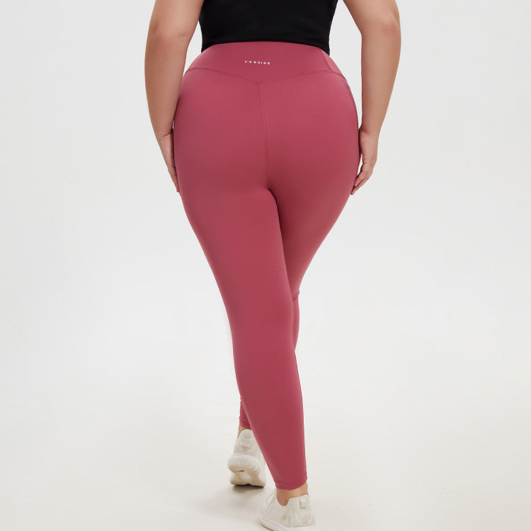 Plus Size High Waist Peach Pants Stretch Tight Yoga Sports