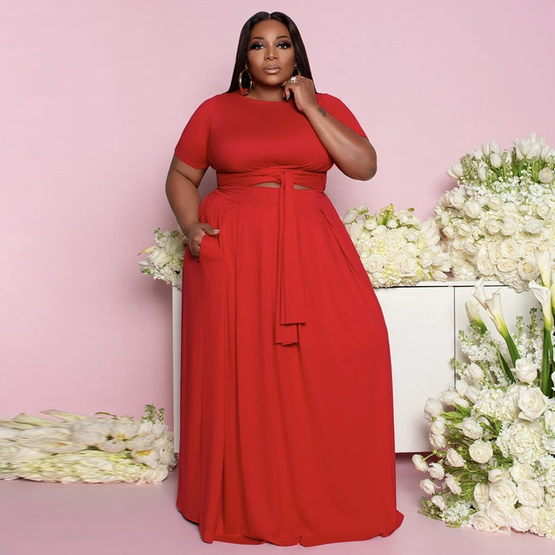 Plus Size Spring Summer Suit Women Recommended Loose Big Hem Skirt Two Piece Set