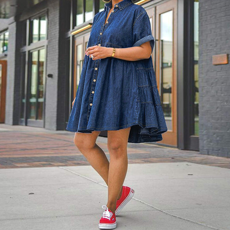 Voidsy Denim Short Sleeve Dress Pettiskirt