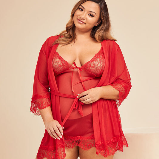 Voidsy curve  Lingerie Red Lace Two-Piece Transparent