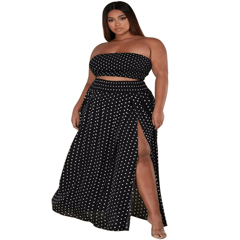 Plus Size Sexy Women Wear Summer New Fashion Polka Dot Print Backless Casual Fashion Two-Piece Suit