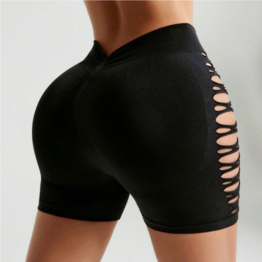 Sports Shorts Women Peach Hip Yoga Pants Pants Seamless Knitted Hip Lift Quick Drying Breathable Yoga Clothes Side Hollow Out Cutout Shorts