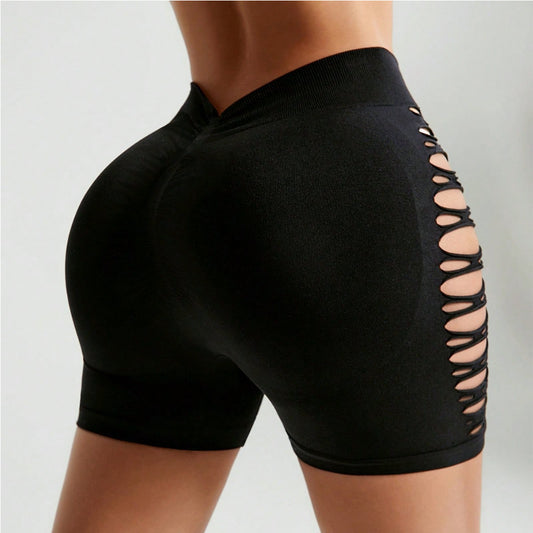 Sports Shorts Women Peach Hip Yoga Pants Pants Seamless Knitted Hip Lift Quick Drying Breathable Yoga Clothes Side Hollow Out Cutout Shorts