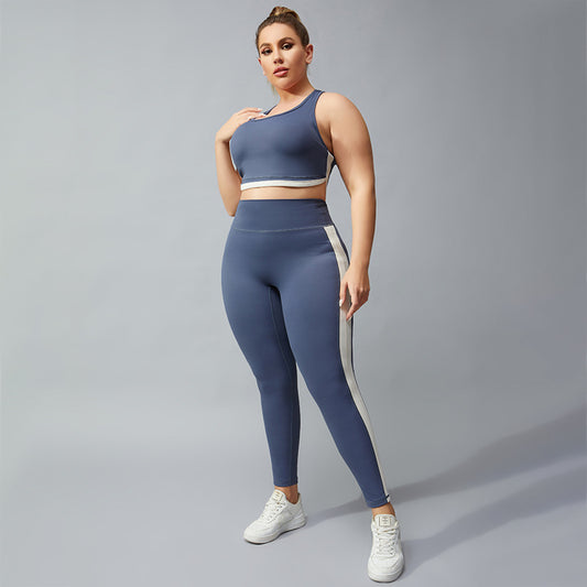 Plus Size Contrast Color Sports Underwear Running Yoga I Shaped Vest Nude Feel Contrast Color Fitness Pants for Women