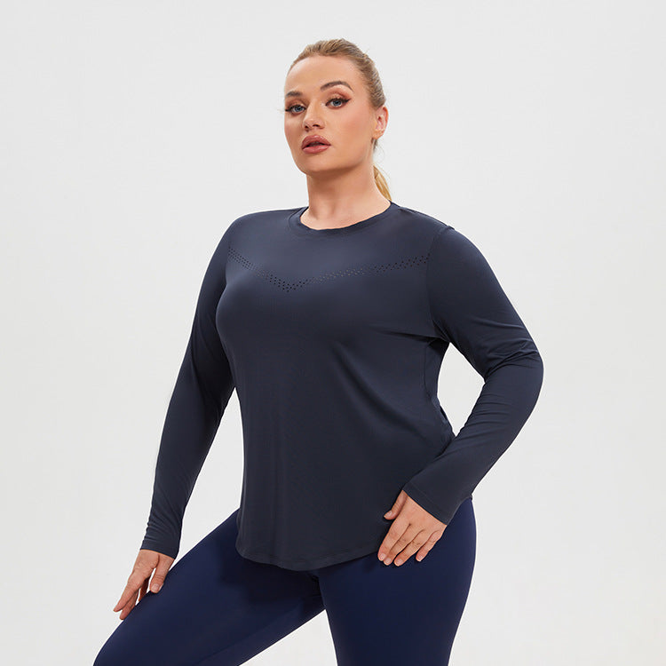 Plus Size Sports Loose Mesh Long Sleeved Women Quick Drying Stretch Skin Friendly Seamless Weaving Yoga Fitness Running T Shirt