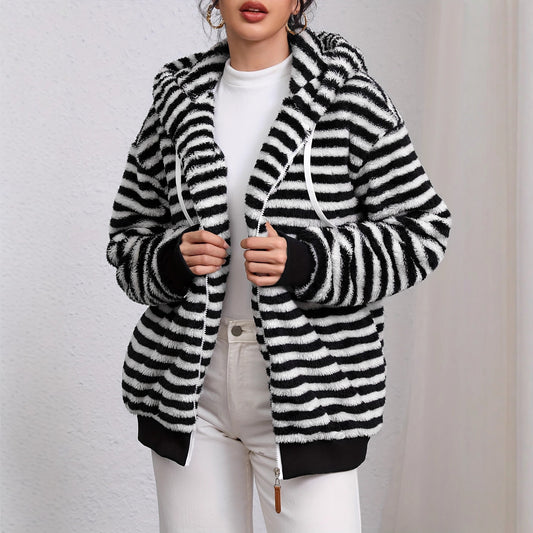 Zebra Stripe Fuzzy Hoodie