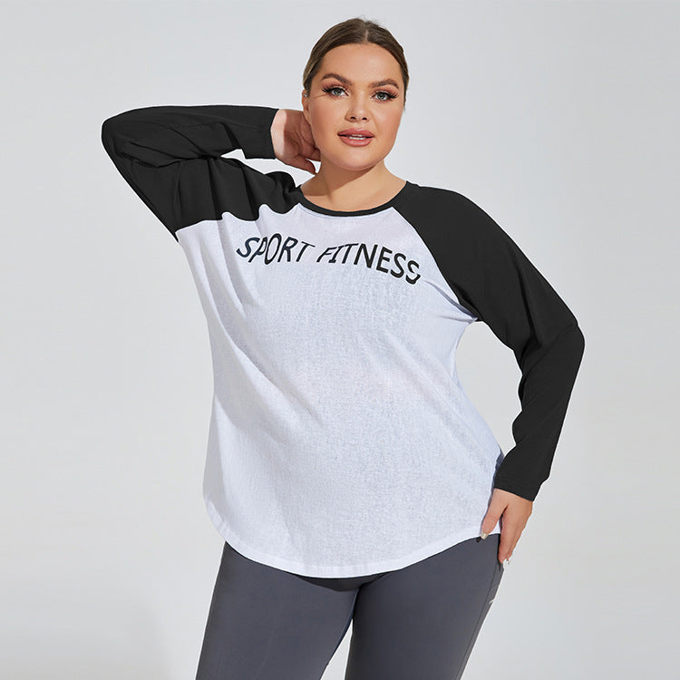 Plus Size Loose Breathable Lightweight Yoga Clothes Blouse Women Tencel Color Matching Running Top Long Sleeve Fitness T Shirt