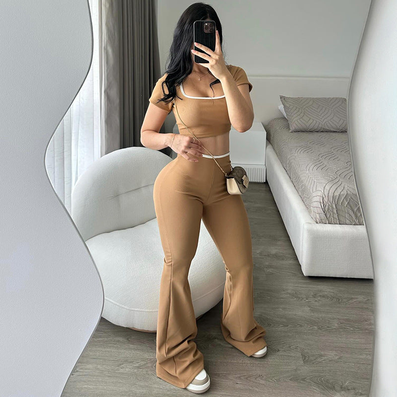 Summer Women Clothing Sexy Comfortable Low Waist Elastic Cropped Slightly Pull Slimming Set