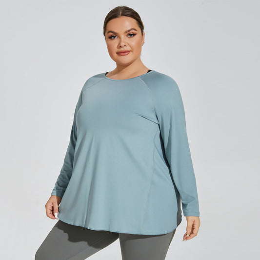Plus Size Slit Beauty Back Yoga Clothes Women Loose Quick Drying Running Sport Long Sleeve Top Breathable Workout Blouse