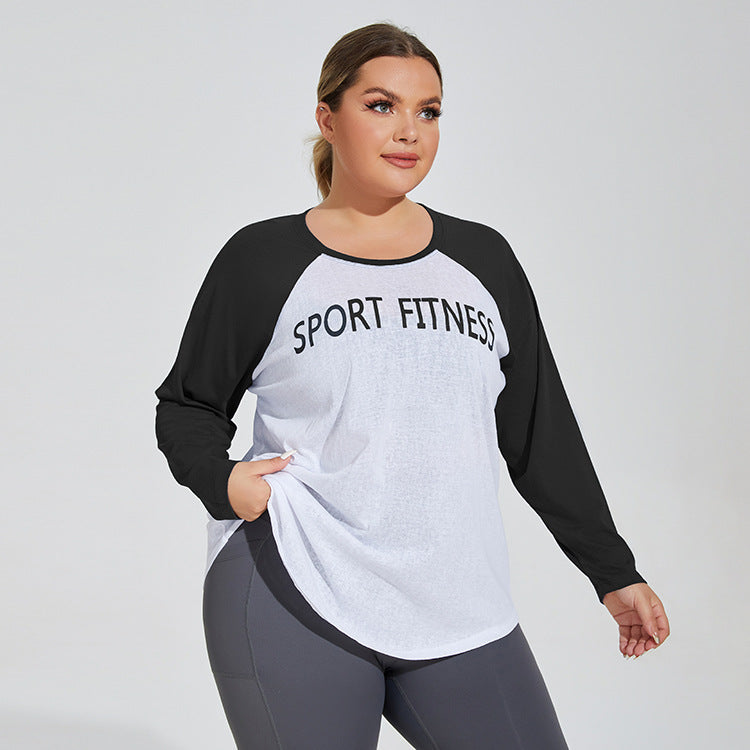 Plus Size Loose Breathable Lightweight Yoga Clothes Blouse Women Tencel Color Matching Running Top Long Sleeve Fitness T Shirt