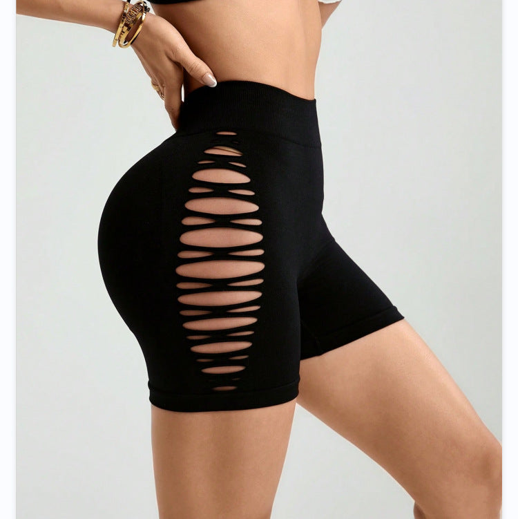Sports Shorts Women Peach Hip Yoga Pants Pants Seamless Knitted Hip Lift Quick Drying Breathable Yoga Clothes Side Hollow Out Cutout Shorts