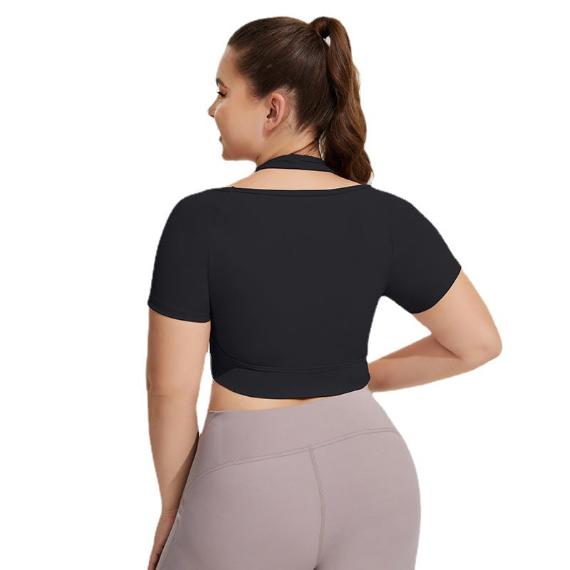Plus Size Halter Yoga Clothes Chest Pad Women Sexy Running Exercise Underwear Short T Shirt Long Sleeve Workout Clothes Top