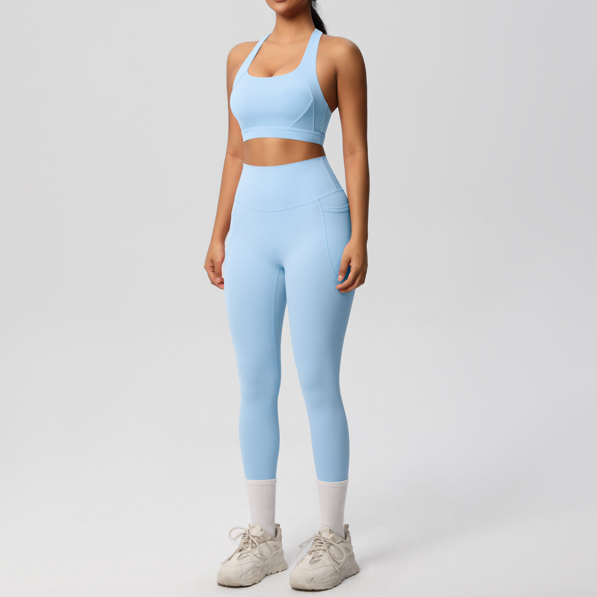 Yoga Vest Shockproof High Strength Pilates Bra Workout Clothes Pocket Yoga Pants Outdoor Sports Set