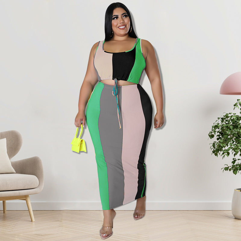 Voidsy Women Clothing Color Matching Skirt Sets