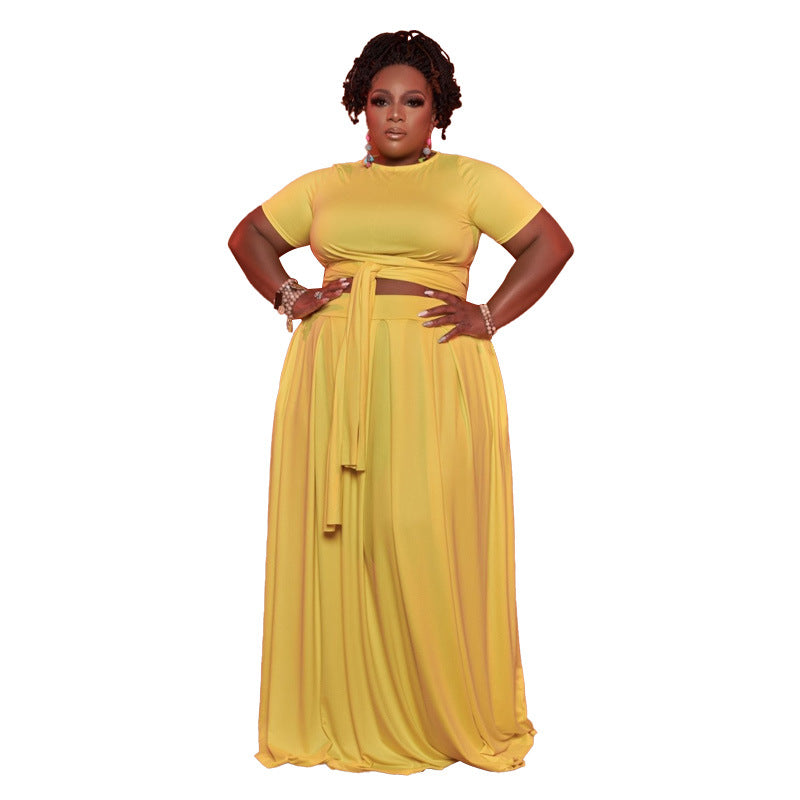 Plus Size Tie-Dyed Solid Color Casual Set Women Two-Piece Suit