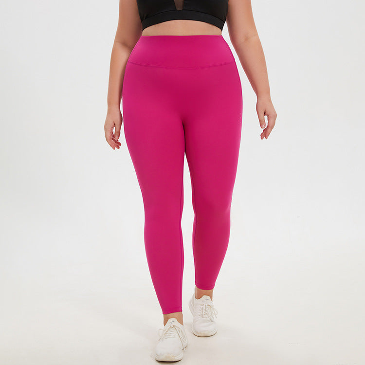 Plus Size High Waist Peach Pants Stretch Tight Yoga Sports Running Cropped