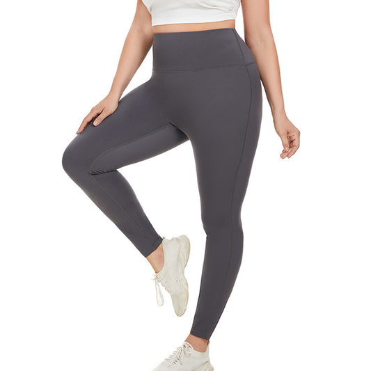 Plus Size Fitting Fleece Peach Yoga Trousers Nude Feel Contrast Color