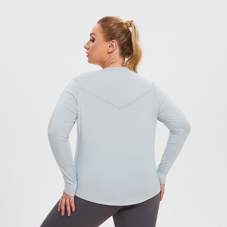 Plus Size Sports Loose Mesh Long Sleeved Women Quick Drying Stretch Skin Friendly Seamless Weaving Yoga Fitness Running T Shirt