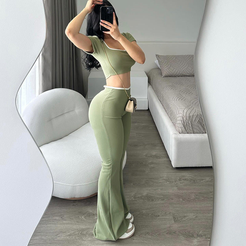 Summer Women Clothing Sexy Comfortable Low Waist Elastic Cropped Slightly Pull Slimming Set