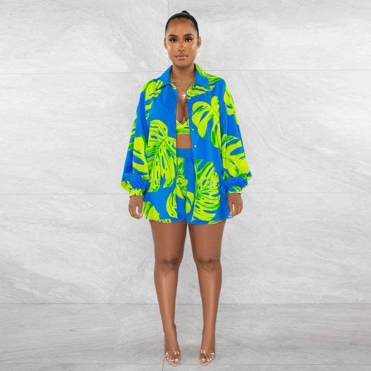 Sexy Printed Coat Three Piece Set
