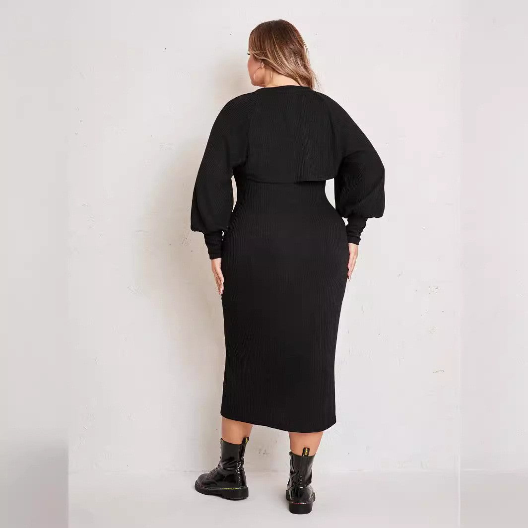 Plus Size Women Dress Simple Suit Outer Strap Backless Dress High Slit