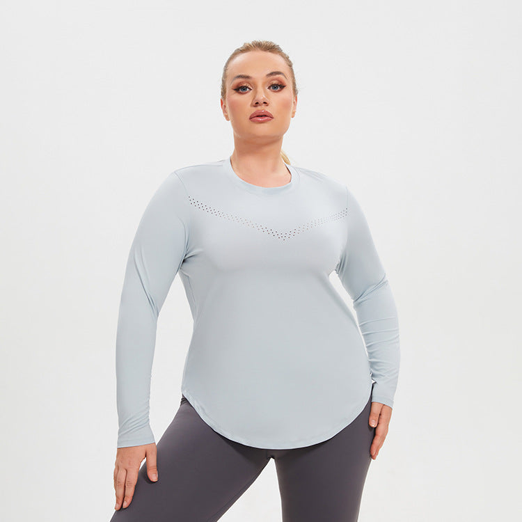 Plus Size Sports Loose Mesh Long Sleeved Women Quick Drying Stretch Skin Friendly Seamless Weaving Yoga Fitness Running T Shirt