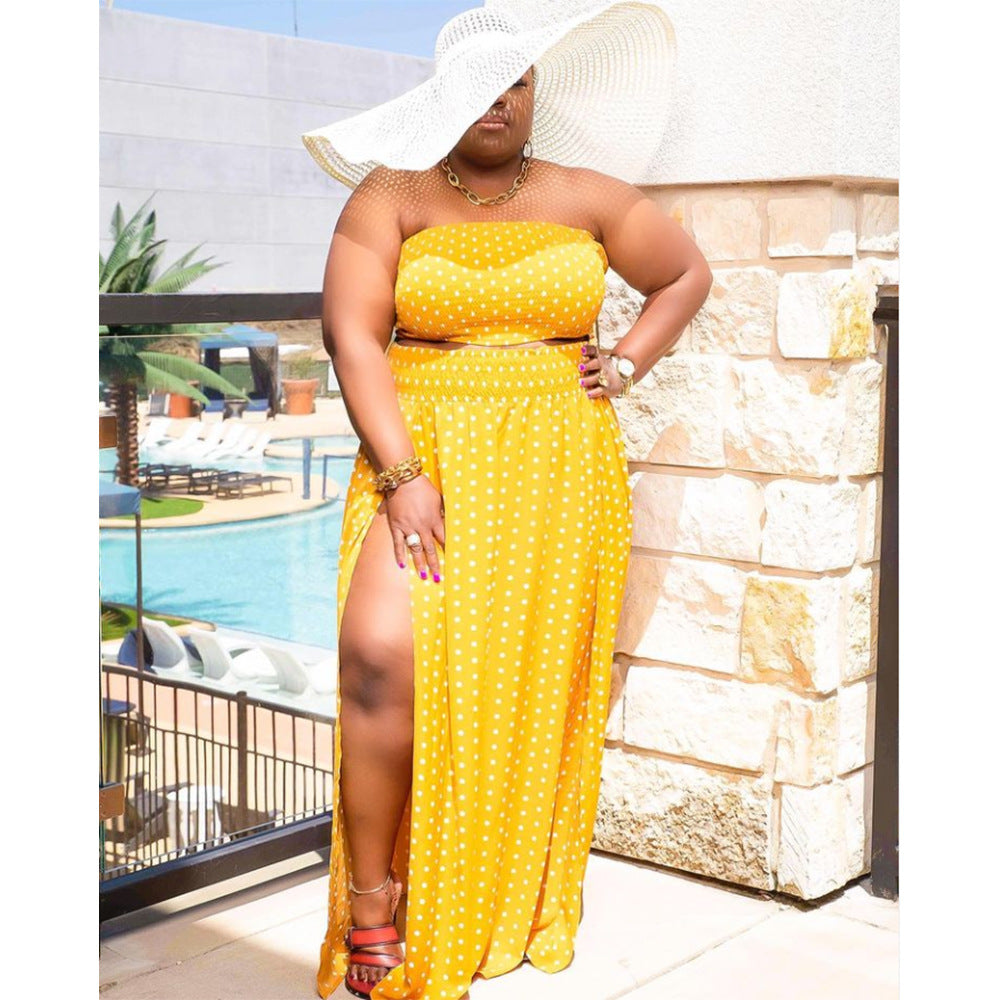 Plus Size Sexy Women Wear Summer New Fashion Polka Dot Print Backless Casual Fashion Two-Piece Suit