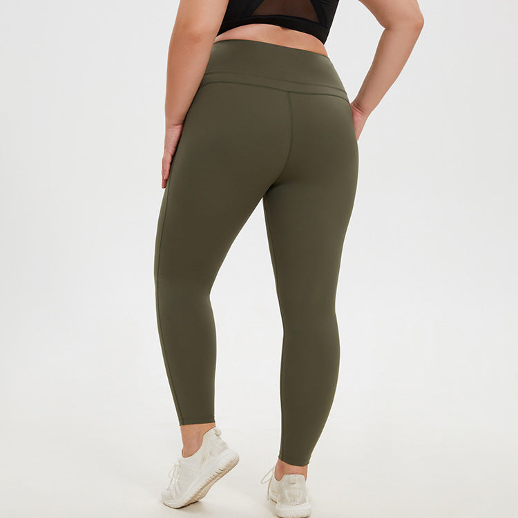 Plus Size High Waist Peach Pants Stretch Tight Yoga Sports Running Cropped