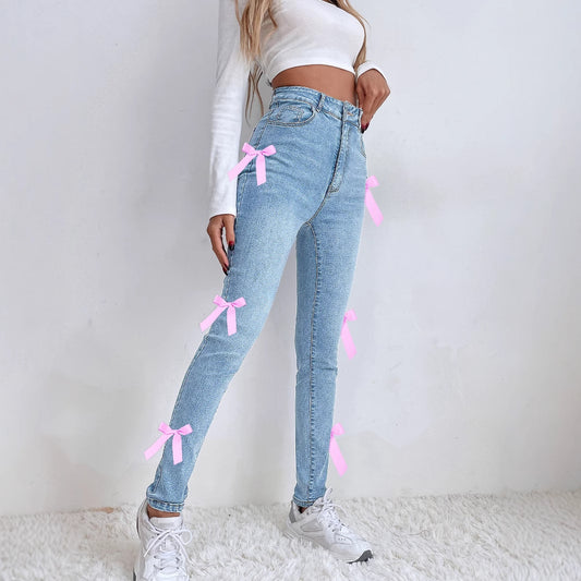 Voidsy Bow Stretch Denim Trousers