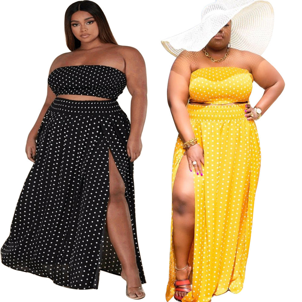 Plus Size Sexy Women Wear Summer New Fashion Polka Dot Print Backless Casual Fashion Two-Piece Suit
