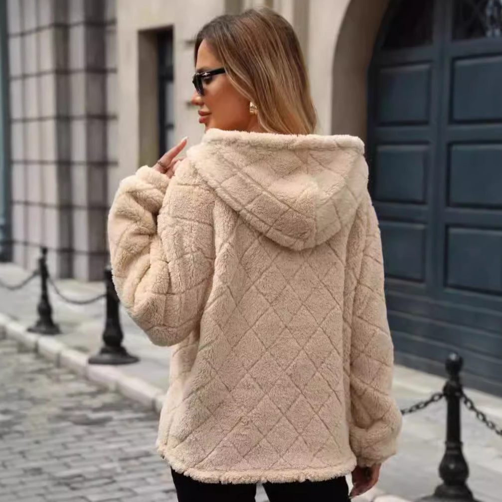 Beige Quilted Plush Hoodie