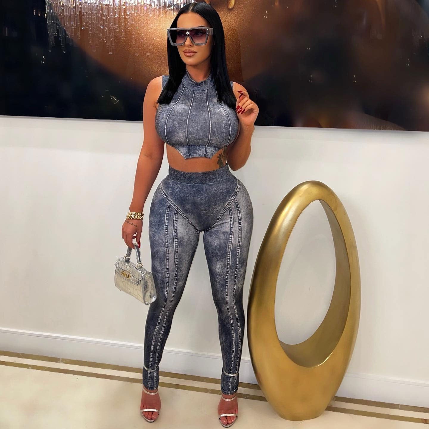 Plus Size Sexy Imitation Denim Printing set